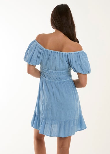 Blue Vanilla Blue Puff Ball Mini Dress