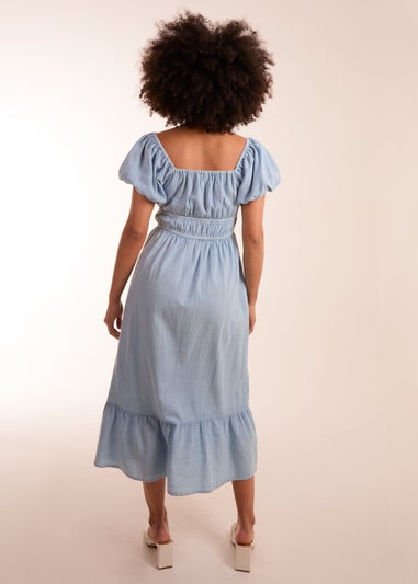 Blue Vanilla Blue Washed Puff Sleeve Midi Dress