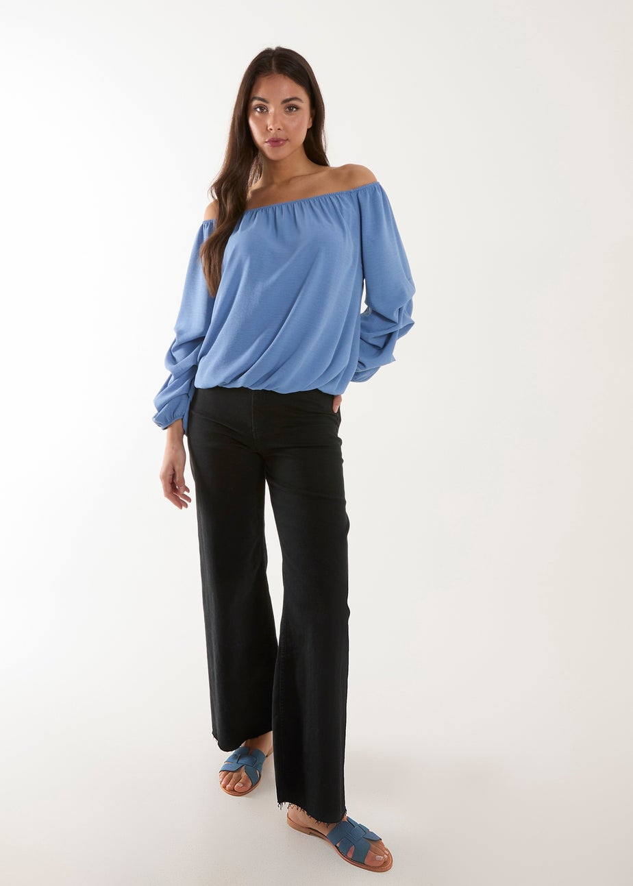 Blue Vanilla Blue Bardot Elasticated Ruched Sleeve Top