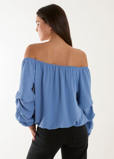 Blue Vanilla Blue Bardot Elasticated Ruched Sleeve Top