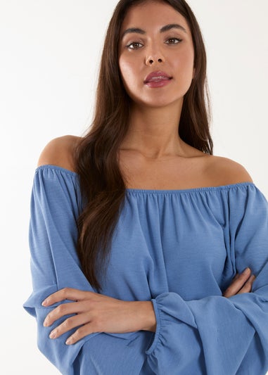 Blue Vanilla Blue Bardot Elasticated Ruched Sleeve Top