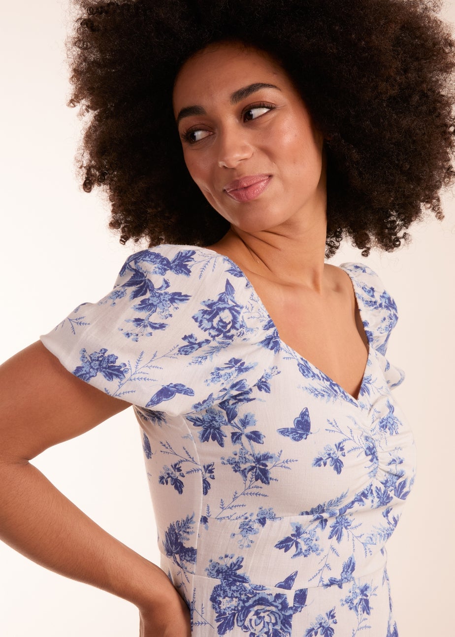 Blue Vanilla White Puff Sleeve Midi Dress With Side Split