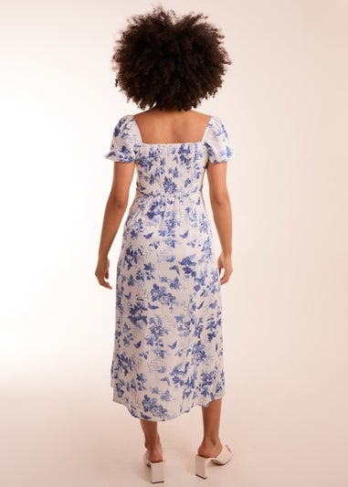Blue Vanilla White Puff Sleeve Midi Dress With Side Split