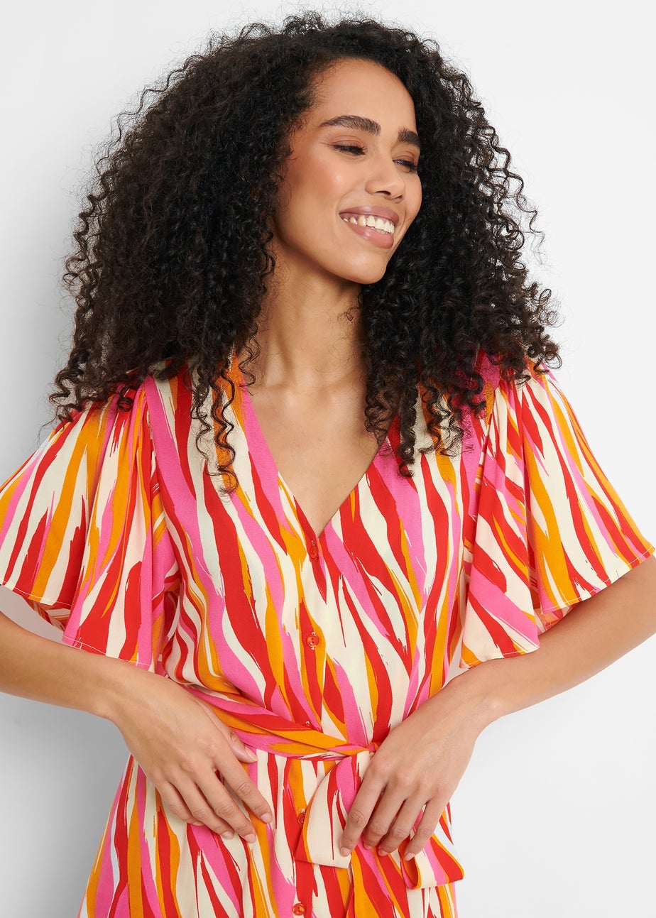 Threadbare Red Pastill Button Down Midi Dress