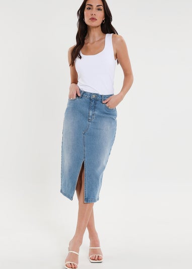 Threadbare Light Blue Amsterdam Denim Midi Skirt