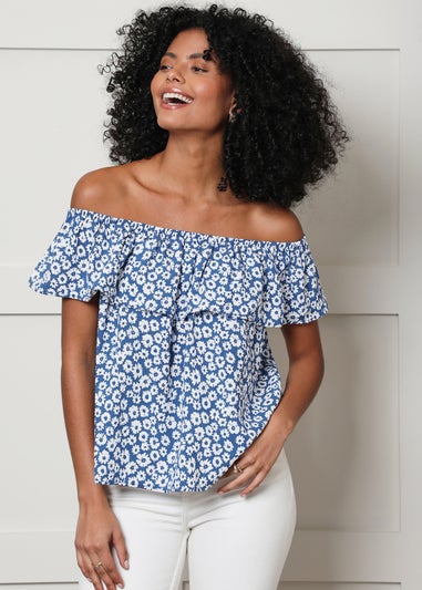Threadbare Blue Coronation Off The Shoulder Bardot Top