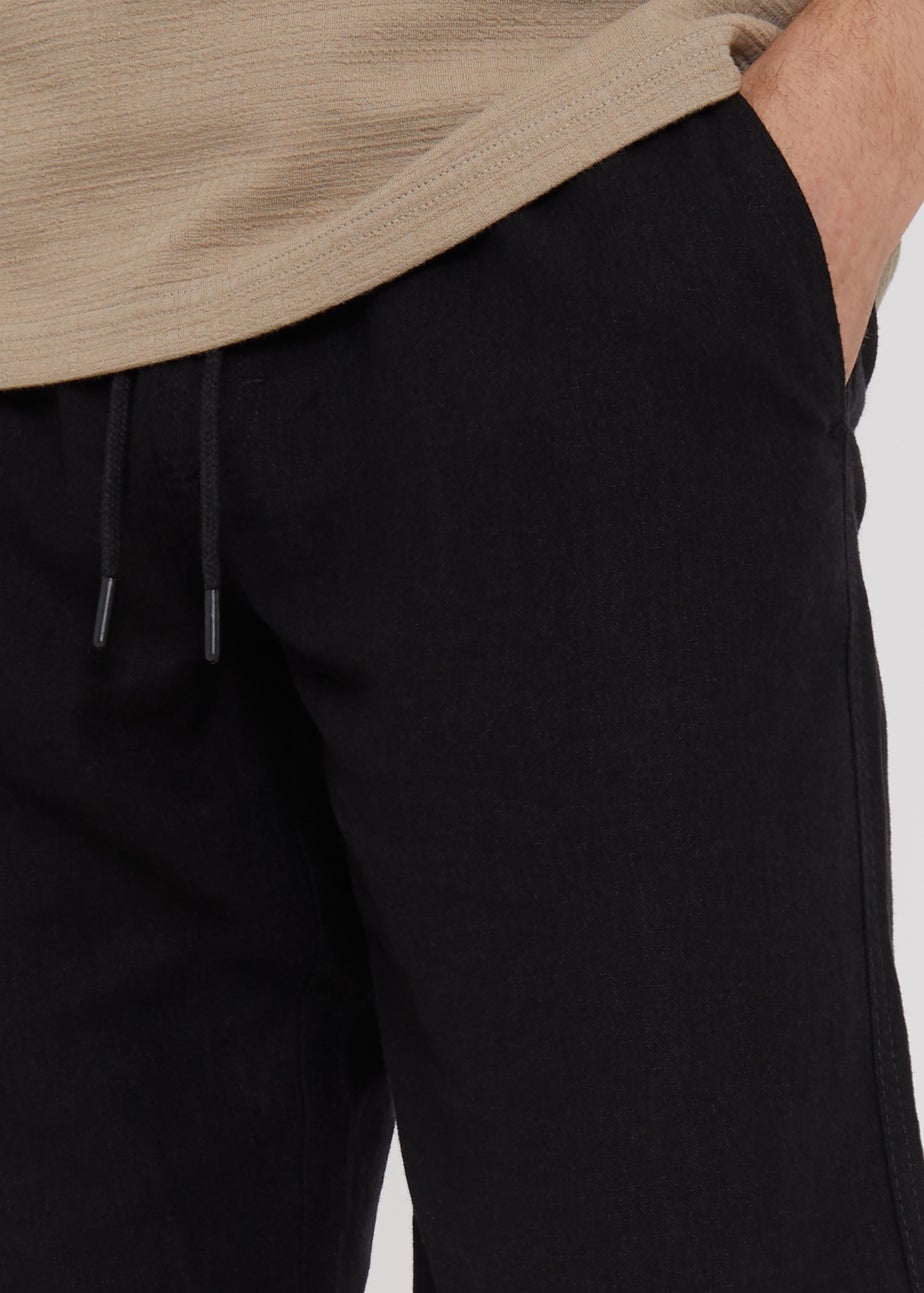 Threadbare Black Linen Blend Drawcord Trousers