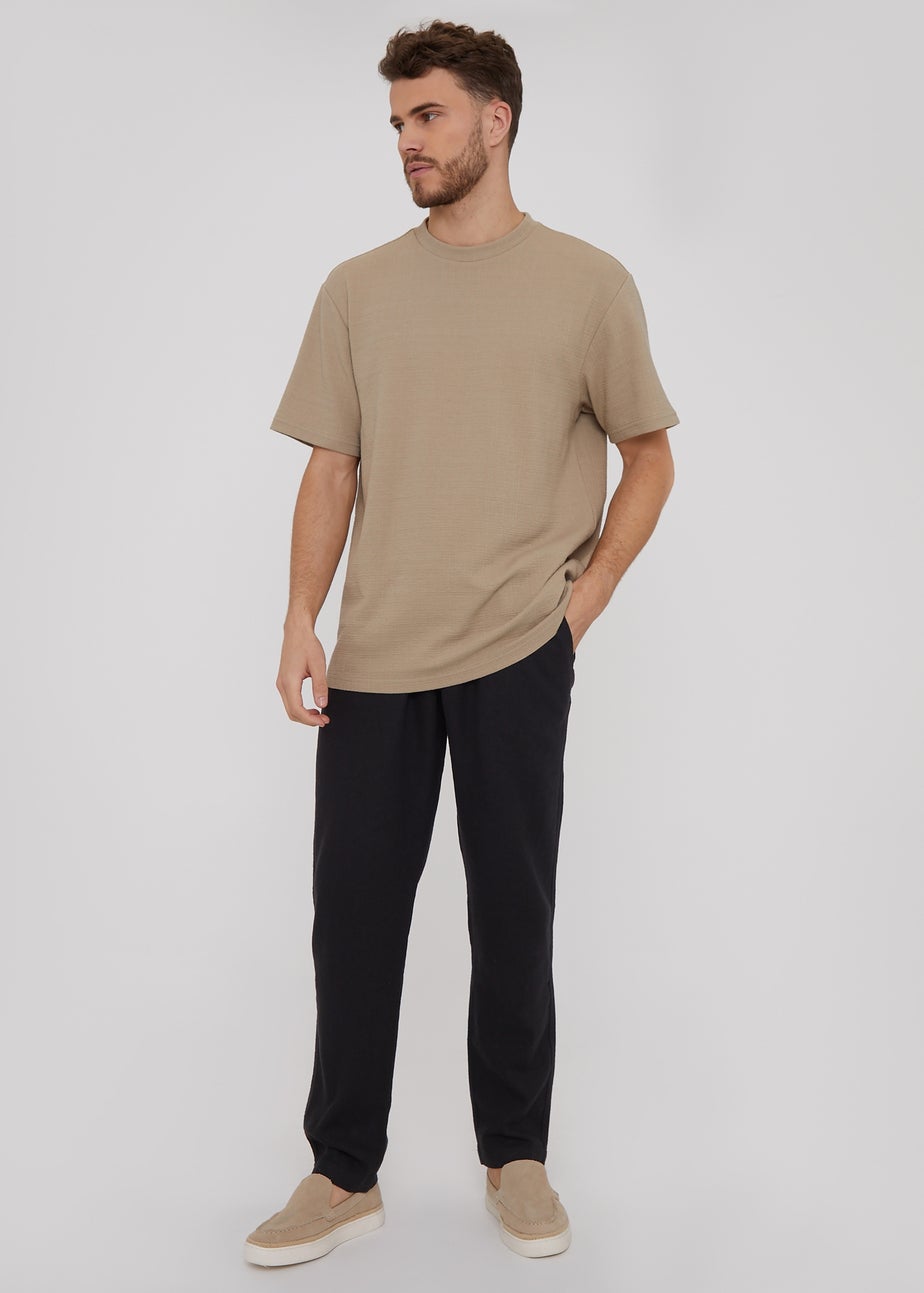 Threadbare Black Linen Blend Drawcord Trousers