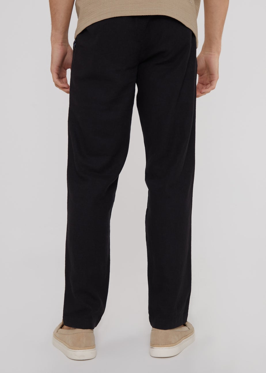 Threadbare Black Linen Blend Drawcord Trousers