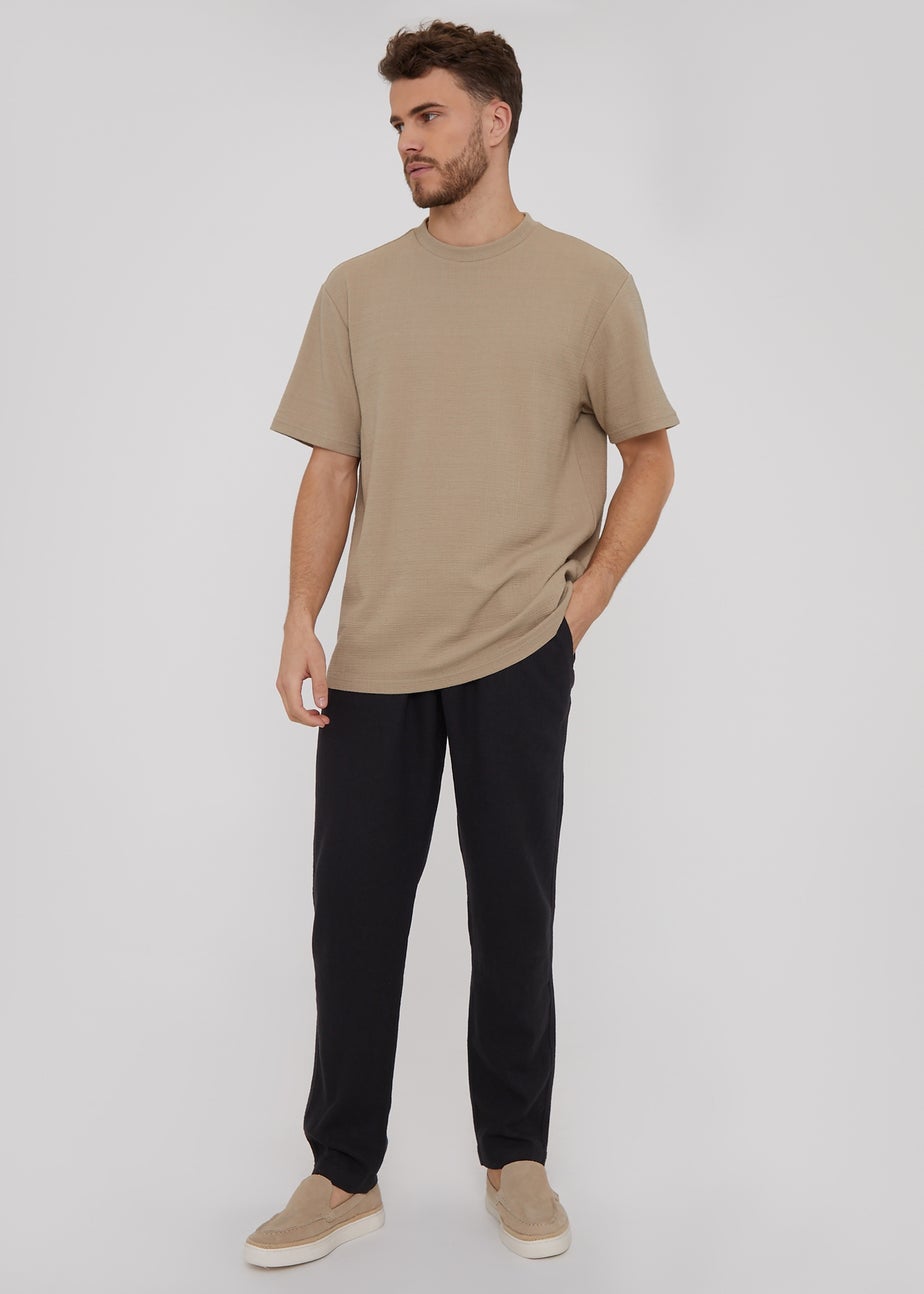 Threadbare Black Linen Blend Drawcord Trousers
