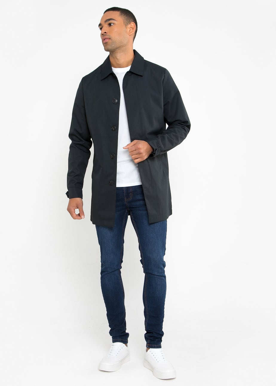 Threadbare Navy Showerproof Longline Tailored Mac