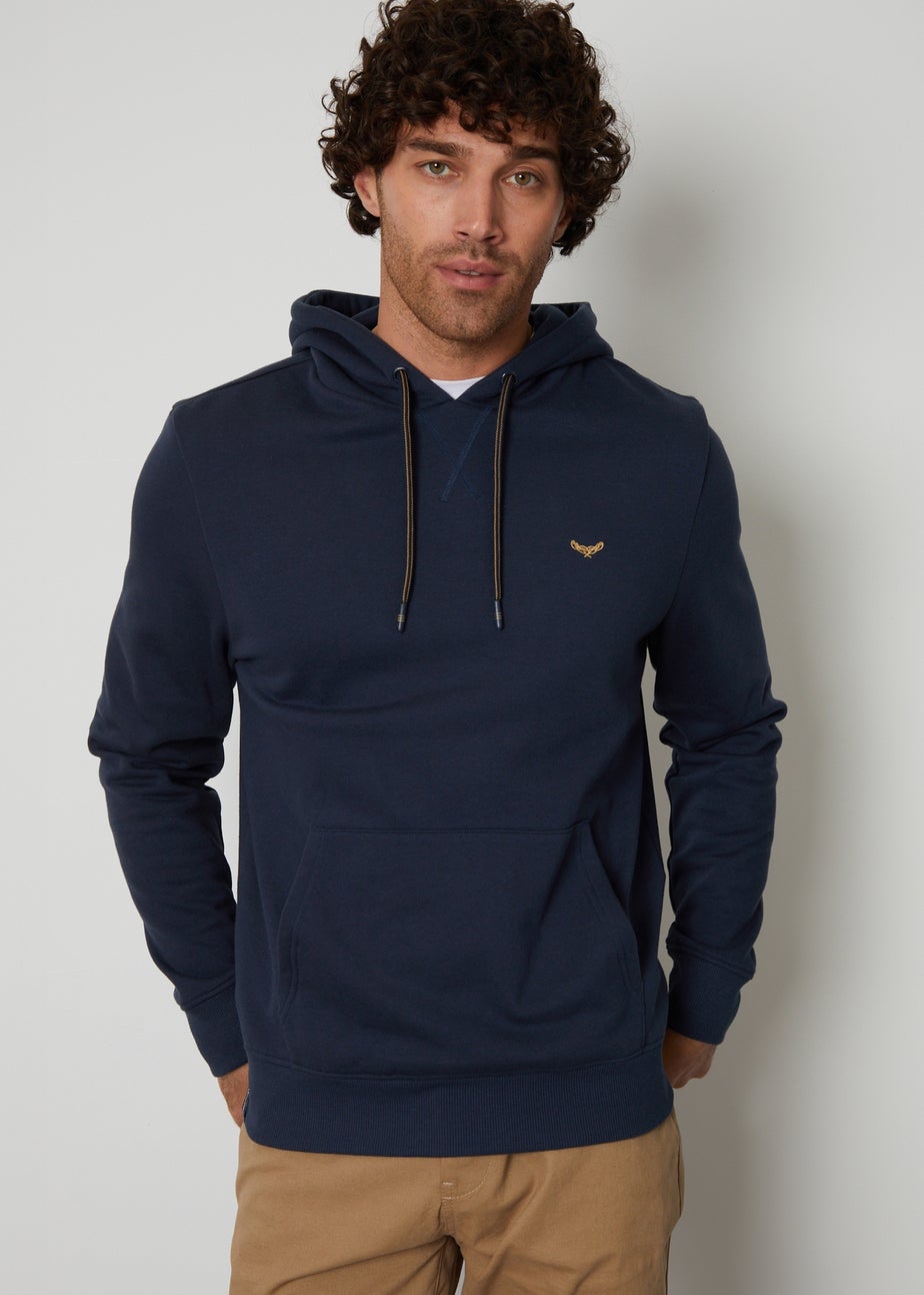 Threadbare Navy Cotton Blend Pullover Hoody