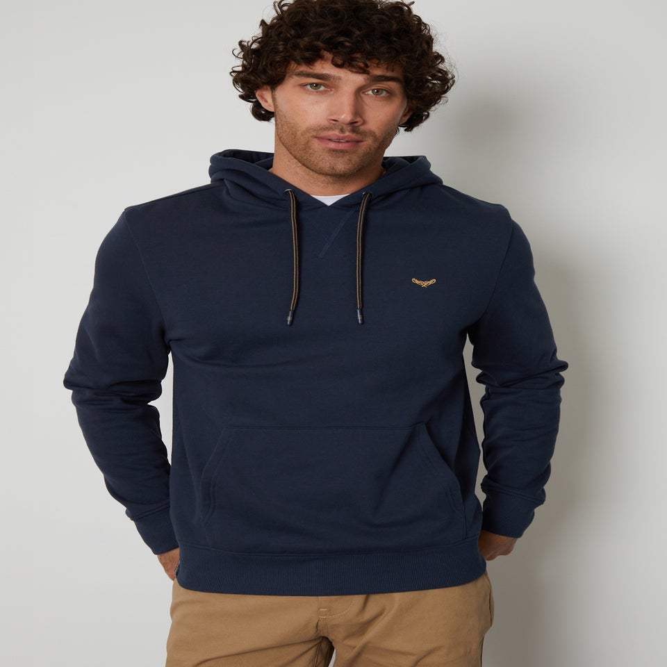 Threadbare Navy Cotton Blend Pullover Hoody