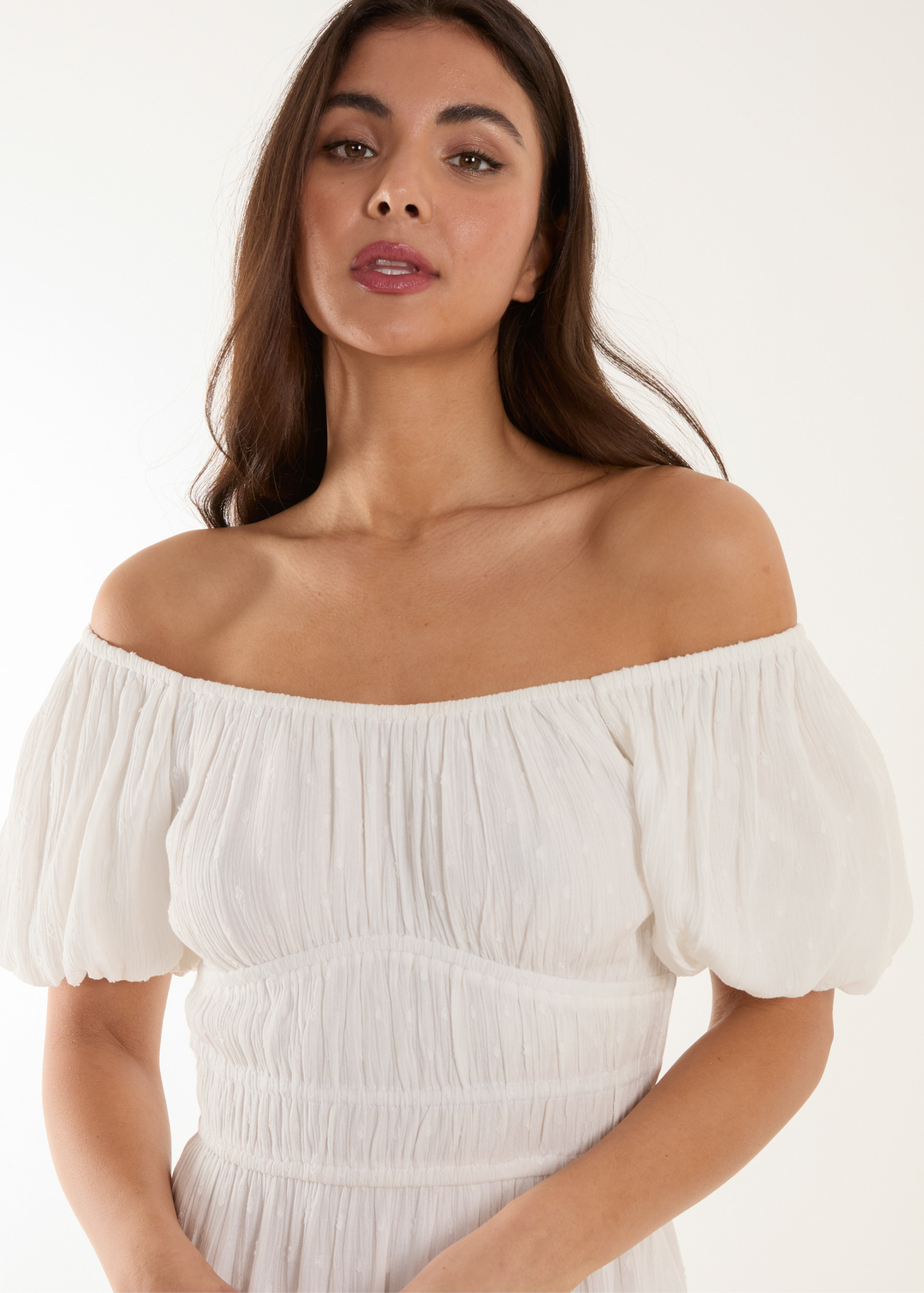 Blue Vanilla Ivory Puff Ball Mini Dress