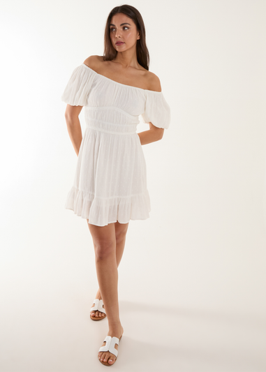 Blue Vanilla Ivory Puff Ball Mini Dress