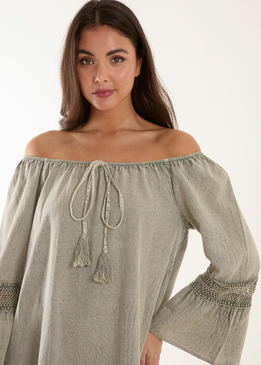 Blue Vanilla Khaki Lace Trim Tunic Dress