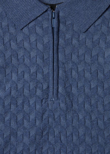 Threadbare Blue Marrick Textured Short Sleeve Knitted Polo