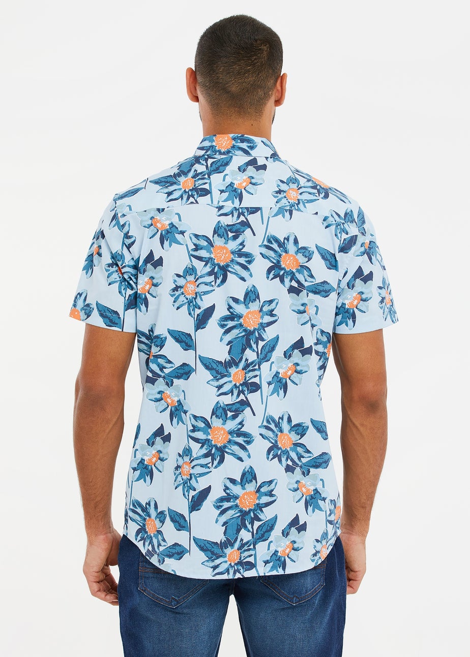 Threadbare Mint Cotton Tropical Print Short Sleeve Shirt