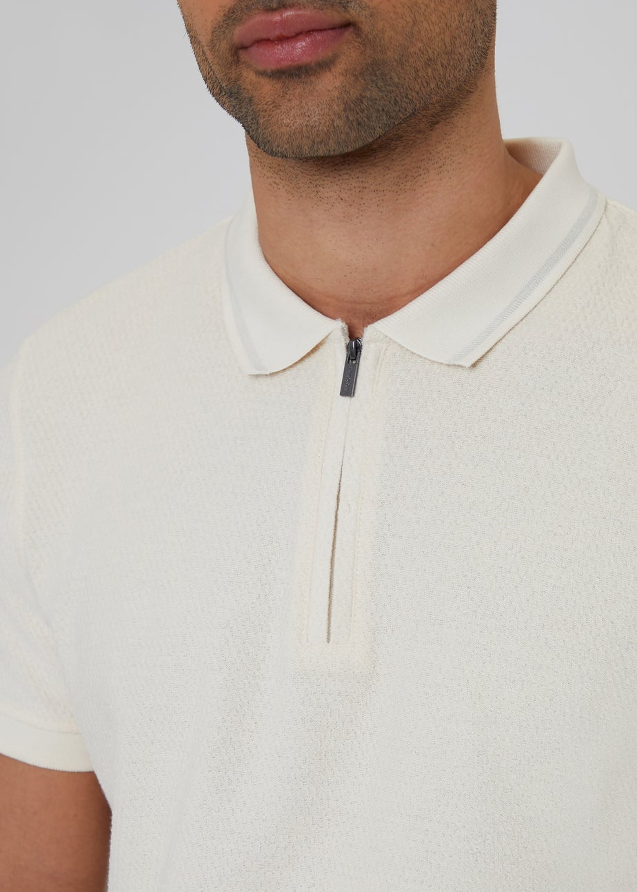 Threadbare Light Grey Zip Collar Polo Shirt