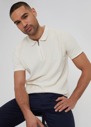 Threadbare Light Grey Zip Collar Polo Shirt