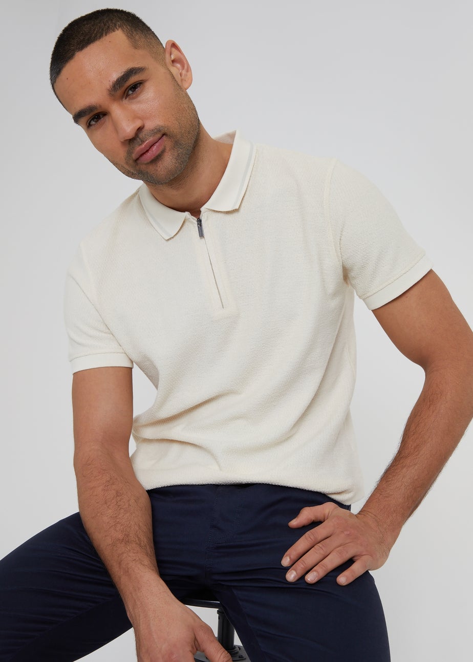 Threadbare Light Grey Zip Collar Polo Shirt