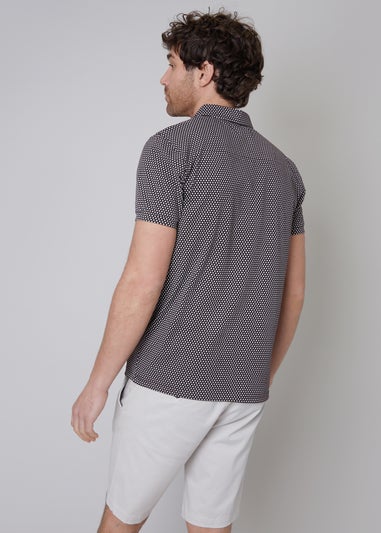 Threadbare Chocolate Dion Geometric Print Zip Collar Jersey Polo Shirt