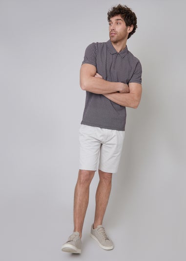 Threadbare Chocolate Dion Geometric Print Zip Collar Jersey Polo Shirt