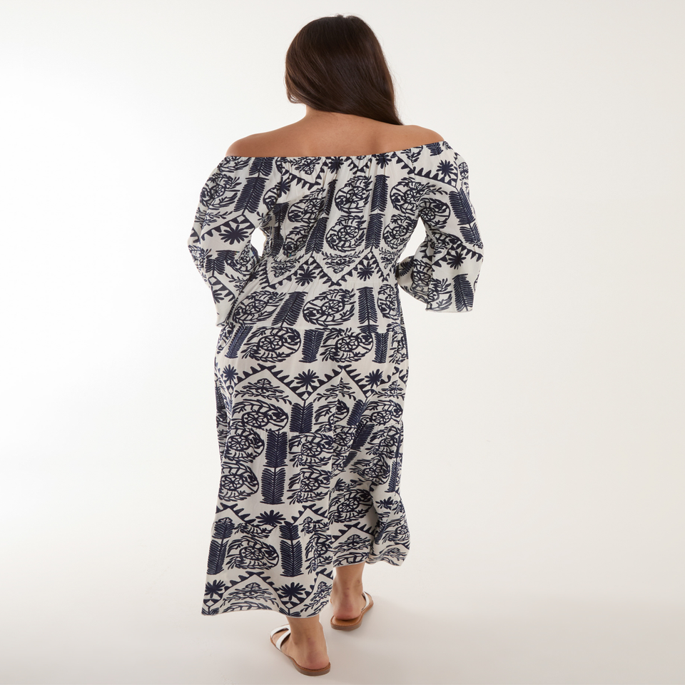 Blue Vanilla Navy Printed Coconut Button Dress