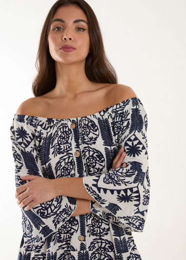 Blue Vanilla Navy Printed Coconut Button Dress