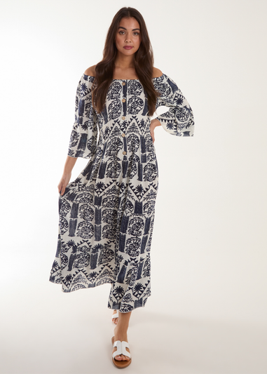 Blue Vanilla Navy Printed Coconut Button Dress