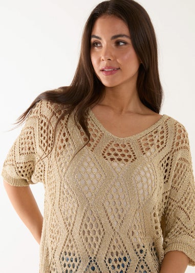 Blue Vanilla Gold Crochet Lurex Top