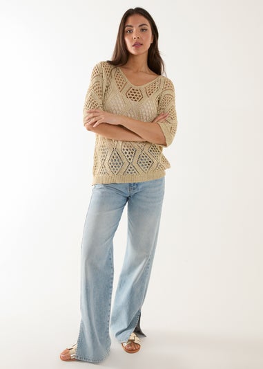 Blue Vanilla Gold Crochet Lurex Top