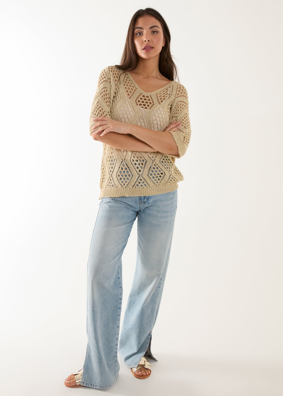 Blue Vanilla Gold Crochet Lurex Top