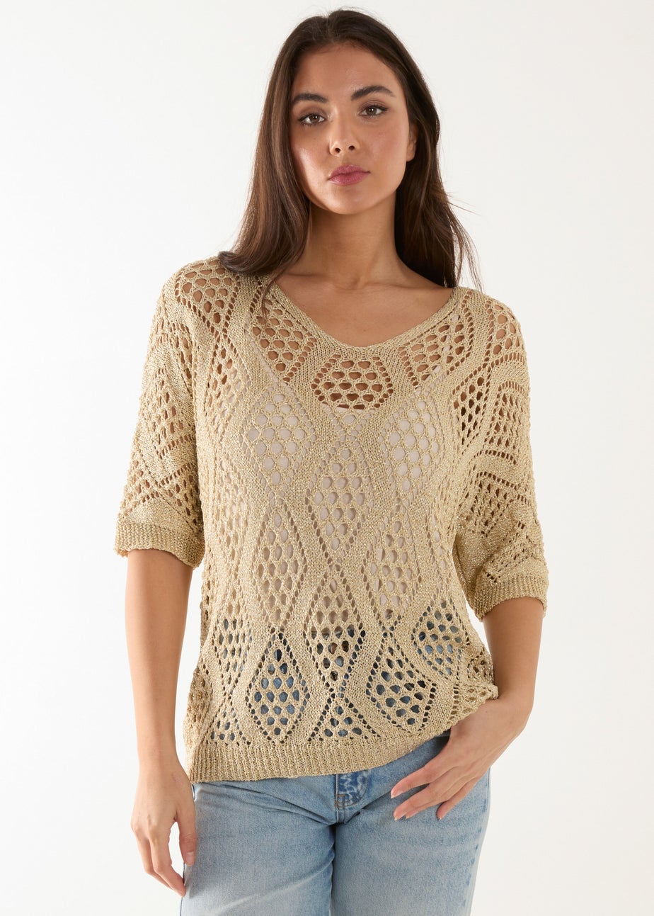 Blue Vanilla Gold Crochet Lurex Top