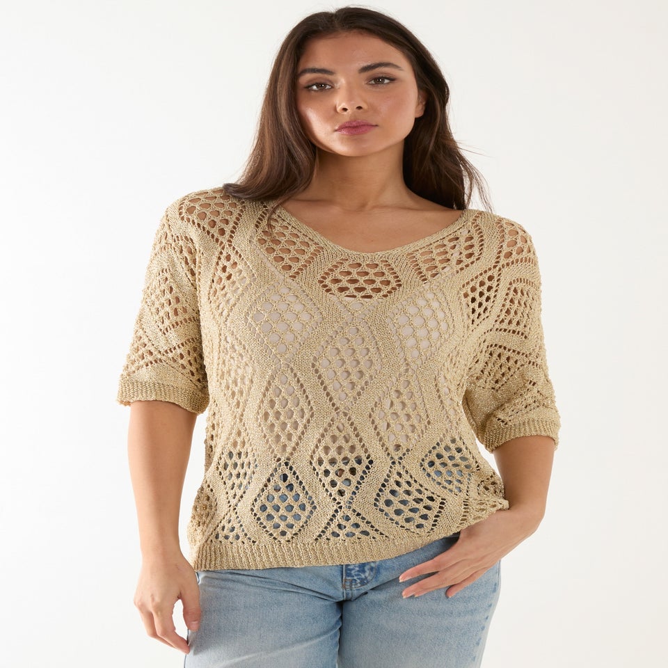 Blue Vanilla Gold Crochet Lurex Top