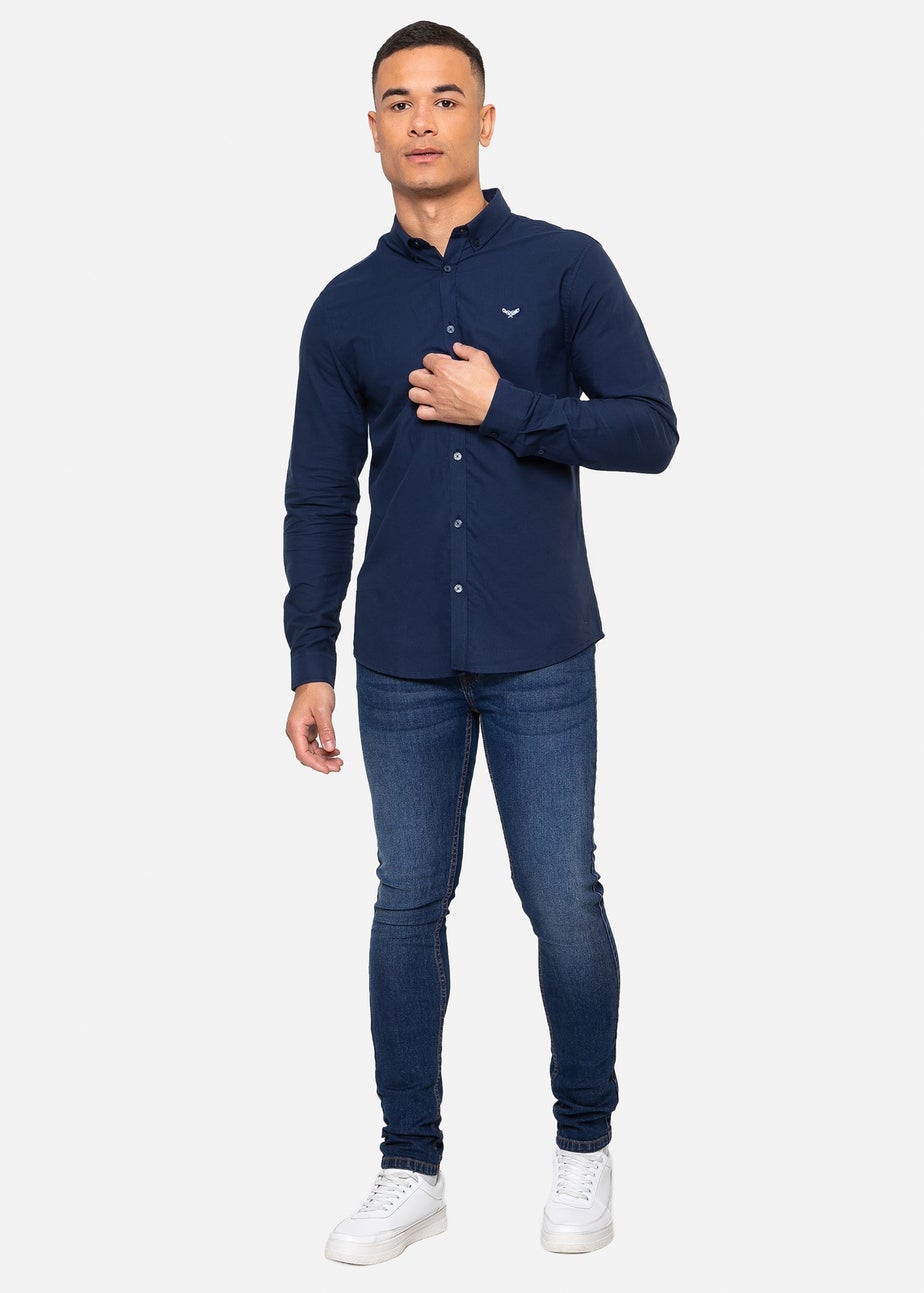 Threadbare Navy Oxford Cotton Long Sleeve Shirt