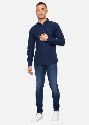 Threadbare Navy Oxford Cotton Long Sleeve Shirt