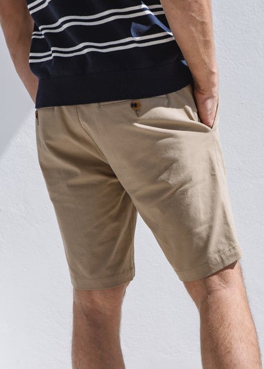 Threadbare Stone Cotton Turn-Up Chino Shorts with Woven Belt