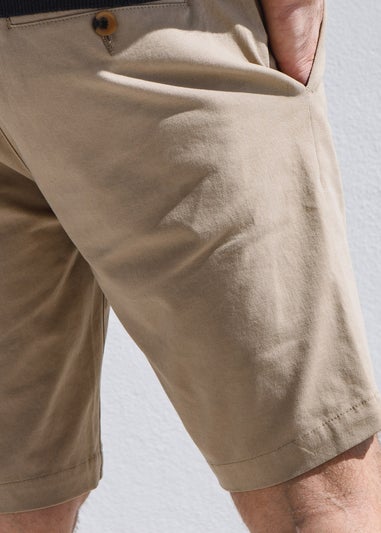 Threadbare Stone Cotton Turn-Up Chino Shorts with Woven Belt