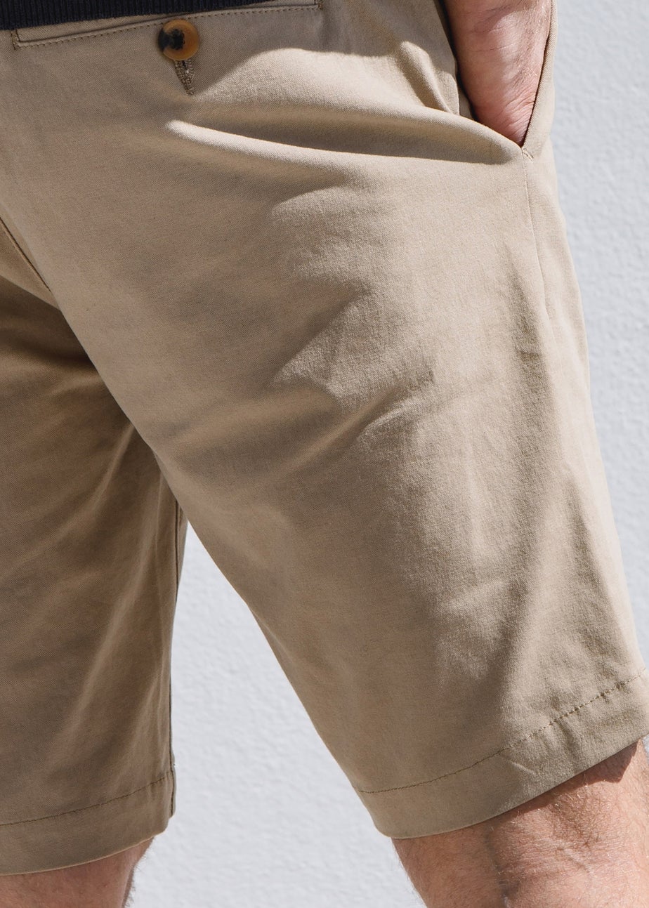 Threadbare Stone Cotton Turn-Up Chino Shorts with Woven Belt
