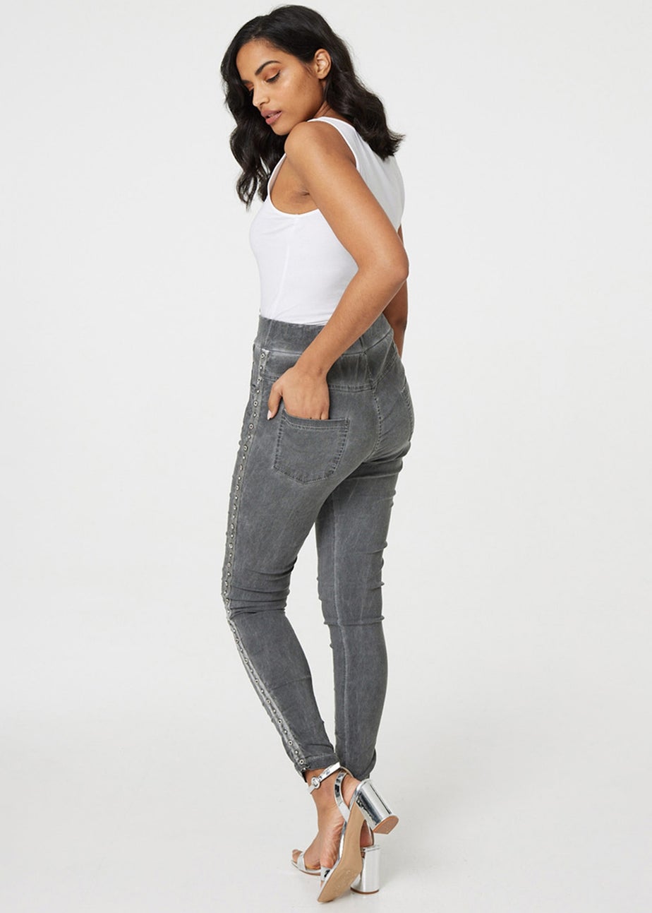 Izabel London Grey Denim Embellished Side Jeggings