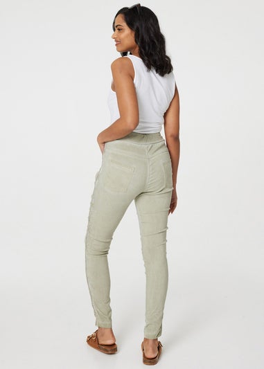 Izabel London Khaki Denim Embellished Side Jeggings