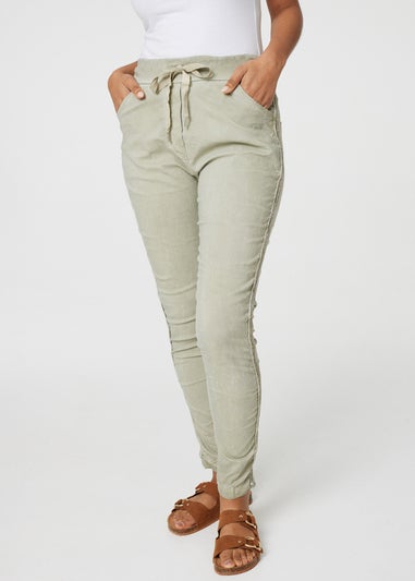 Izabel London Khaki Denim Embellished Side Jeggings