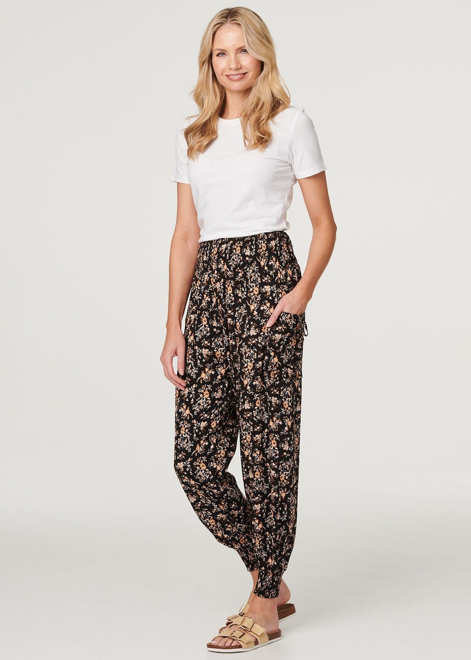 Izabel London Black Floral Ruched Front Maxi Dress