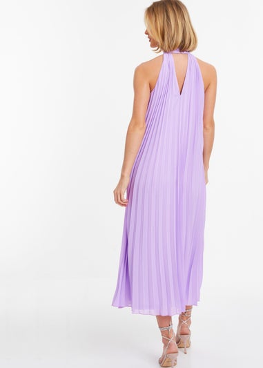 Quiz Purple Chiffon Pleated High Neck Midi Dress