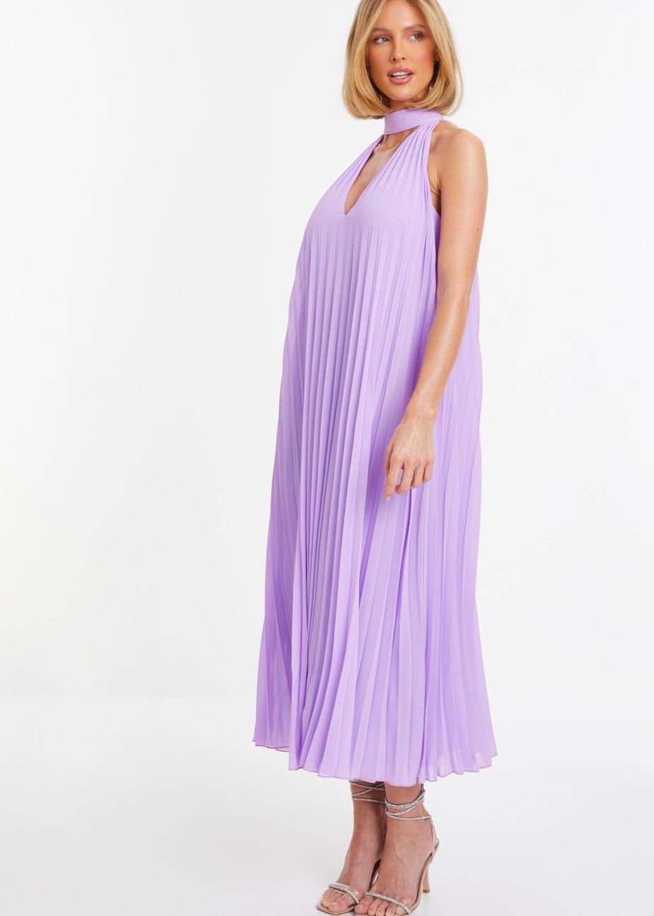 Quiz Purple Chiffon Pleated High Neck Midi Dress