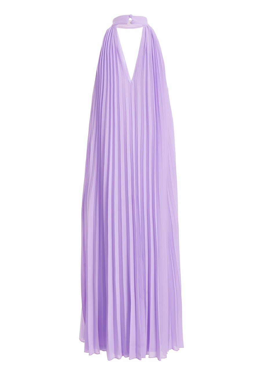Quiz Purple Chiffon Pleated High Neck Midi Dress
