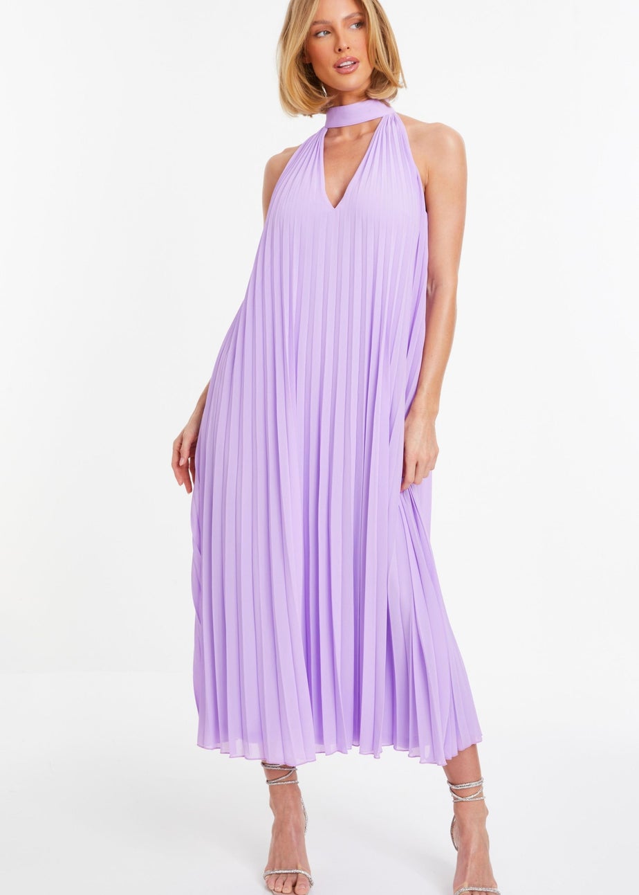 Quiz Purple Chiffon Pleated High Neck Midi Dress