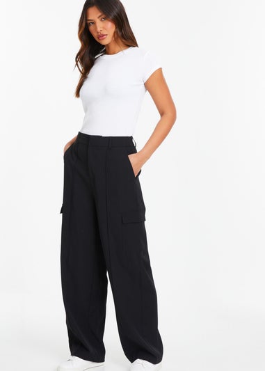 Quiz Black Wide Leg Cargo Trousers