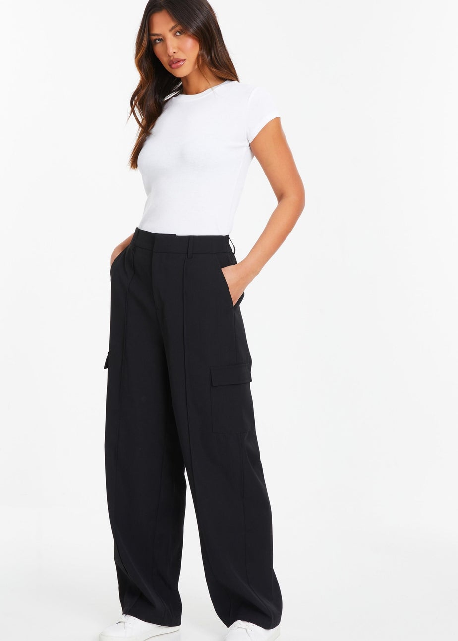 Quiz Black Wide Leg Cargo Trousers